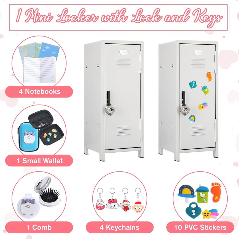 Vercraft 12 Pcs Mini Locker 10.8 Inch Miniature Storage with Lock and 2 Keys Small Cute Functional Locker for Desktop Bedroom Home Office(White,Animal) - Image 4